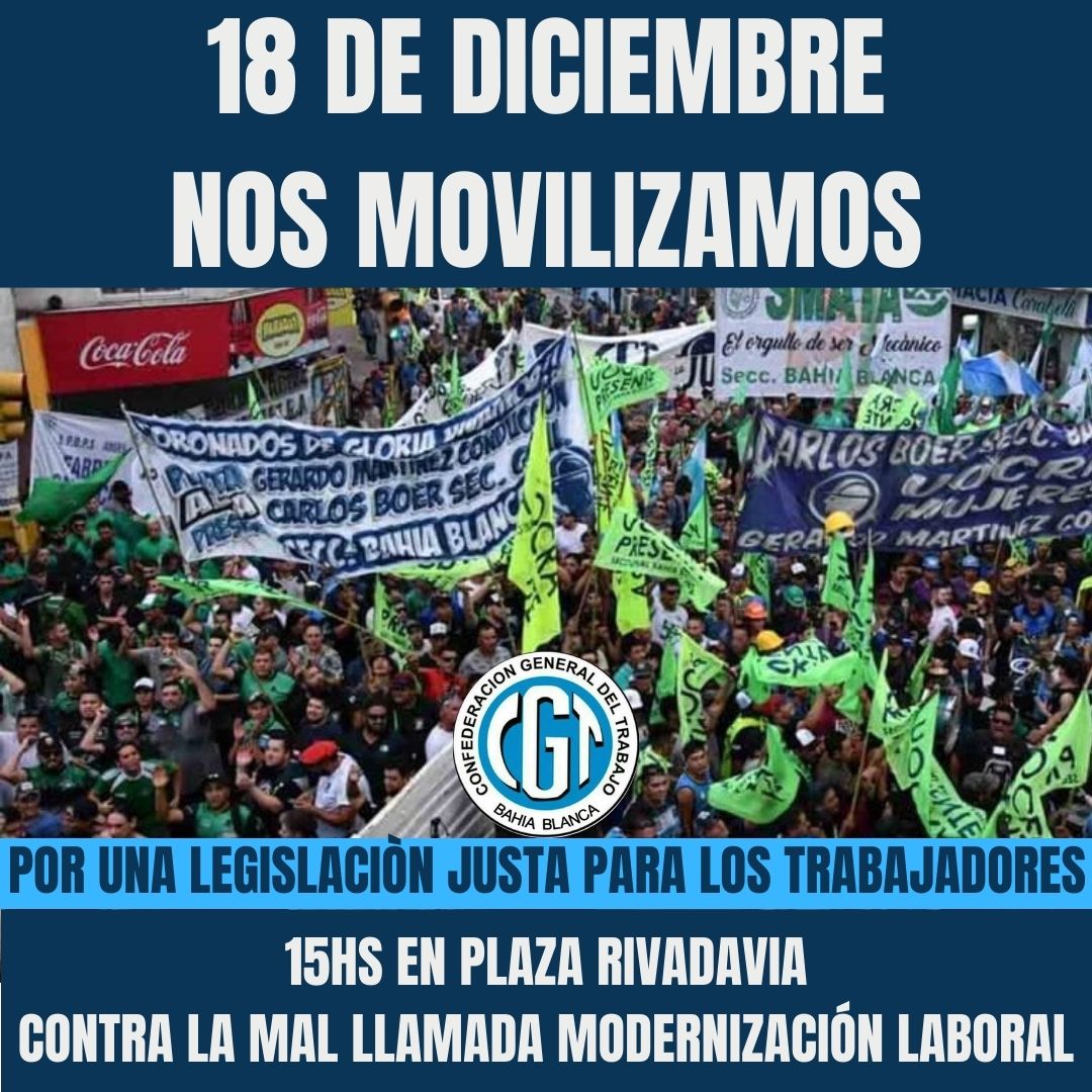 Compañeras y compañeros:
La convocatoria es para repudiar la reforma laboral y manifestar nuestro compromiso en defensa de los derechos de las y los trabajadores.