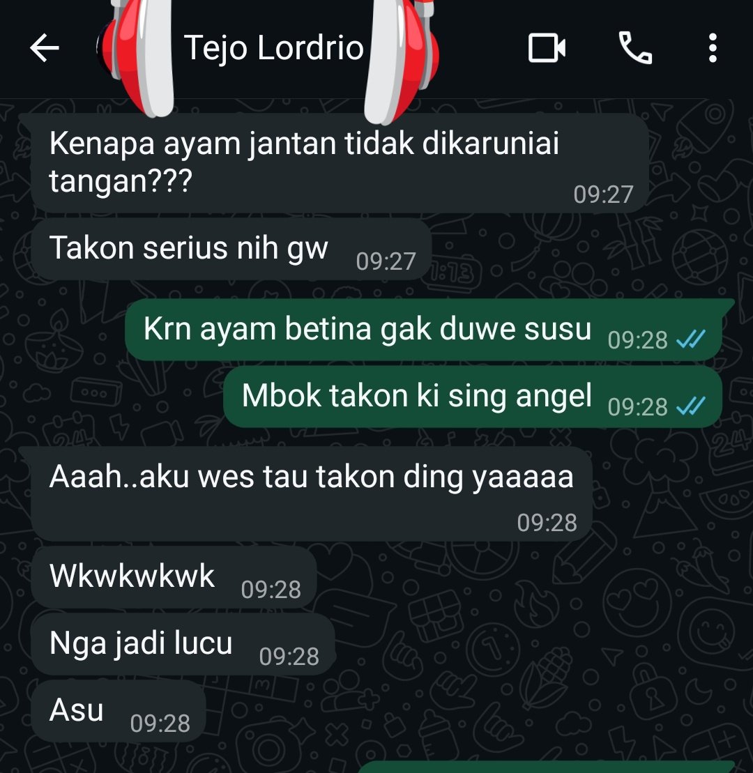 Pagi² ngasih pertanyaan kok cuma kayak gini.
Sepele.
Ava kututupin biar dia gak malu
