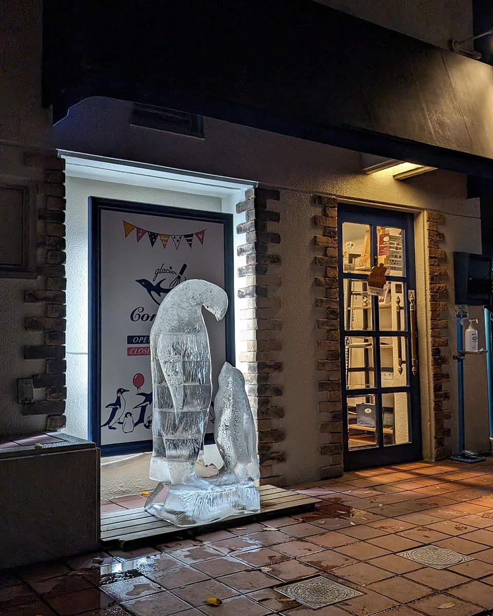 グラシエコンコルドで開催中のすいたペンギンバザール。20日の土曜日、氷彫刻のペンギンがやってまいります。画像は2年前の夜の様子。
8時間くらい経過しても、この姿を保っていました。
#すいたペンバザ