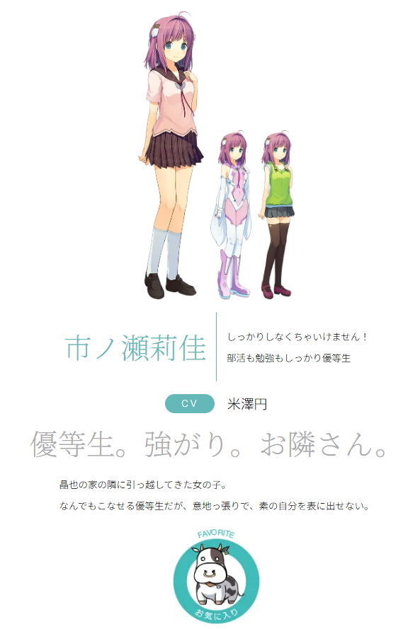 本日は、市ノ瀬莉佳さんの誕生日です。 主人公の隣の家に引っ越してき