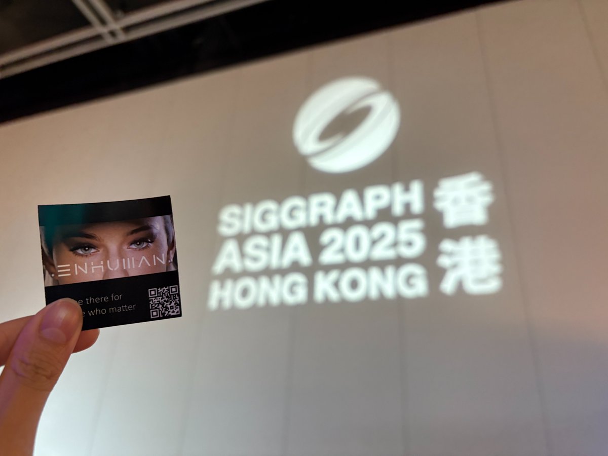 SIGGRAPH ASIA 2025 HONG KONG二日目です！
ENHUMANのステッカーをプレゼントしておりますので是非お立ち寄りください！

ホール3G A-20

Day 2 of SIGGRAPH ASIA 2025 HONG KONG!
We're giving out ENHUMAN stickers, please come visit us at Booth A-20 in Hall 3G!