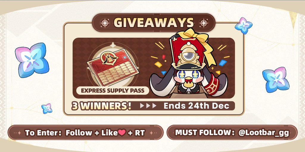 Lootbar_gg's tweet image. 🔥 HSR V3.8 TheDahlia&amp;amp;Firefly GIVEAWAYS 🔥
🎁 Prize: Express Supply Pass 🎁
⭐️⭐️⭐️ 3⃣ Winners! ⭐️⭐️⭐️

🔸 To Enter: Follow👤+ Like❤+ RT🔄
🔸 MUST FOLLOW: @Lootbar_gg
🔸 Ends 24th Dec 🔚
🎮 Not a hsr player? You can choose gift of equal value for any game supported on LootBar!!…