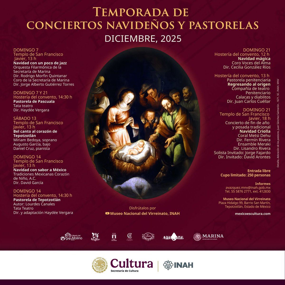 Agenda un #DomingoDeMuseos con nosotros. Estás a tiempo de disfrutar nuestra temporada de conciertos navideños y pastorelas 😊🪅

¡Te esperamos!