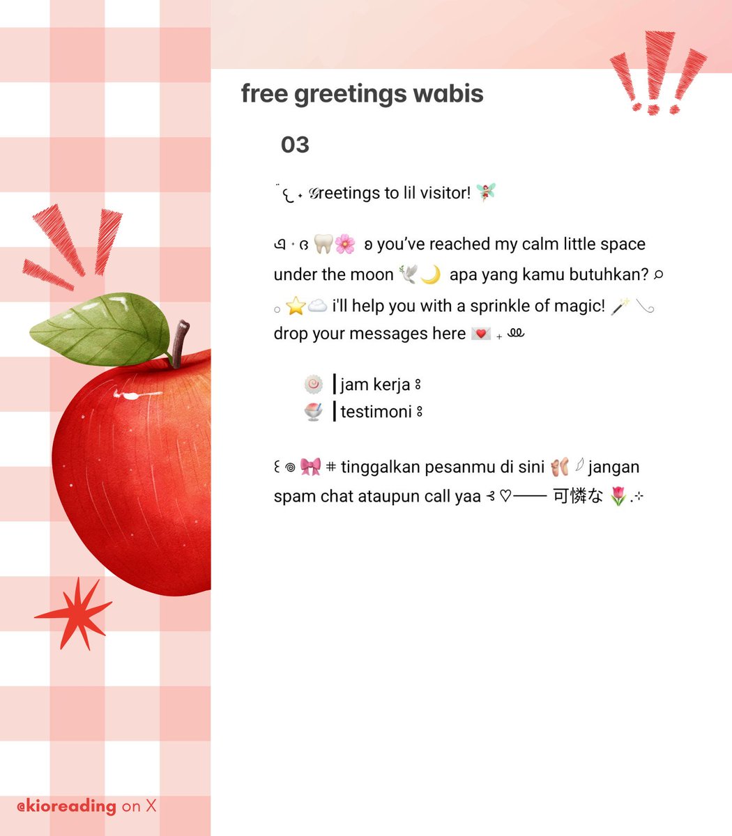 ⊹ ۫  𖦹  help repost please? ☁️🍭

ㅤㅤㅤ‼️ 𝗚𝗜𝗩𝗘𝗔𝗪𝗔𝗬 𝗧𝗜𝗠𝗘 ‼️
˖  ˚◞ ada 3 wording greetings wabis FREE 🥣🍀 dalam rangka merayakan hari ulang tahun kak maddie <a href="/porscde/">M🅰️ddie! 𝐟𝐢𝐫𝐬𝐭𝐡𝐚𝐧𝐝 ♡</a> ! 🎂💌 𓂅

Ꮺ end: 19 desember 2025
Ꮺ scroll for rules!

#zonauang