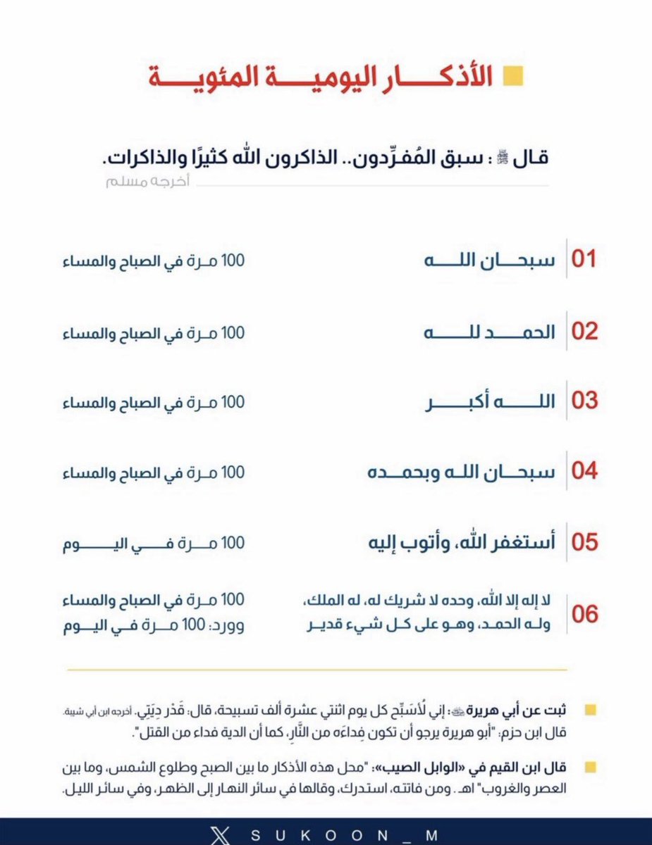 (ألا أخبرك بأحب الكلام إلى الله)
١-قال ﷺ لأبي ذر : "ألا أخبرك بأحب الكلام إلى الله؟"
قال: قلت: يا رسول الله، أخبرني بأحب الكلام إلى الله. 
فقال: "إن أحب الكلام إلى الله #سبحان_الله_وبحمده ".
#صحيح_مسلم
٢-قالﷺ : "من قال حين #يصبح و #يمسي:
سبحان الله وبحمده مئة مرة، لم يأت أحد