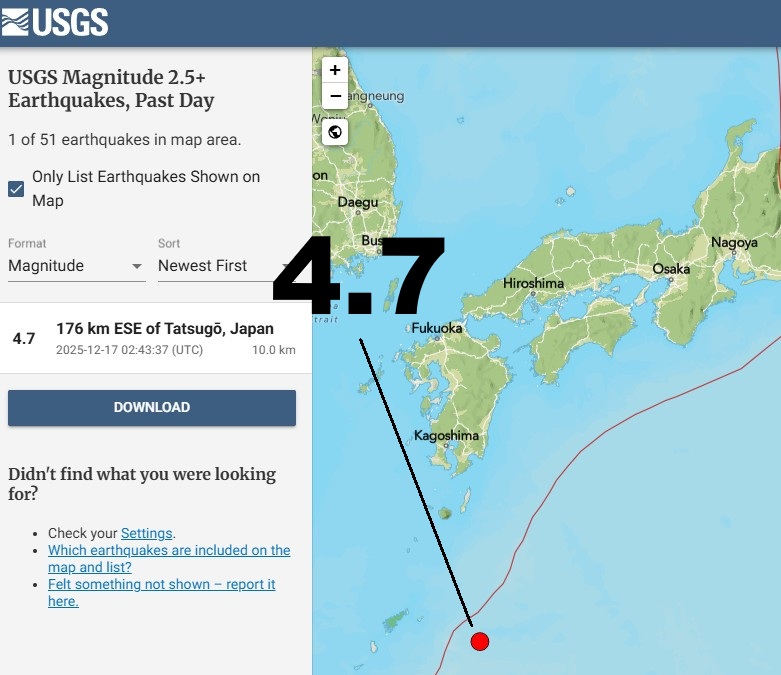 マグニチュード4.7の地震が、日本のリスク98％地域で発生しました