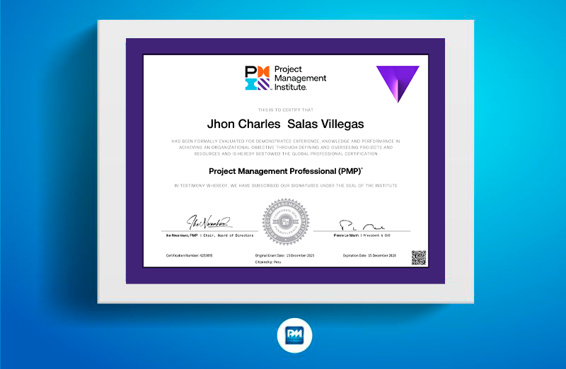 🎉 ¡Más alumnos se certifican! ¡Esta vez felicitamos a nuestro alumno Jhon Charles Salas Villegas por haberse certificado como Project Management Professional (PMP®)! 🏆
Conoce los inicios de enero 2026:  bit.ly/3MpdyTd
#PMCertifica #PMP #ProjectManagement
