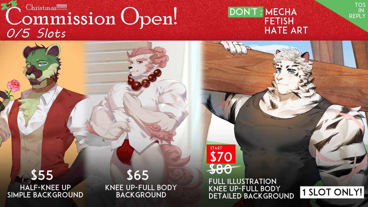 COMMISSION OPEN!!!
DM me if you're interested! Repost and share are appreciated!   
Terms of Service in reply!