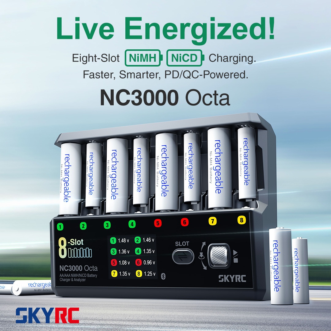 skyrc's tweet photo. Live Energized!
Eight-Slot NiMH/NiCD Charging. Faster, Smarter, PD/QC-Powered.
NC3000 Octa AA/AAA NiMH/NiCD Battery Charger &amp; Analyzer
https://t.co/ltL1AAlixG
#SkyRC #NC3000Octa #NiMH #NiCd #Charger #redrc #rcgroups #rcmart #horizonhobby https://t.co/6aHneMEg1s