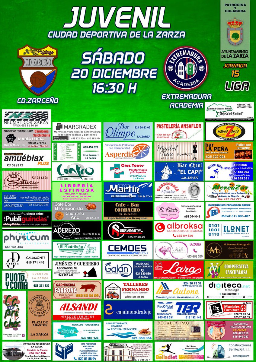 📣TEMPORADA JUVENIL 📣
 ⚽️ Sábado 20 de Diciembre a las 16:30h
 🏟️ Ciudad Deportiva
 🆚 Extremadura Academia