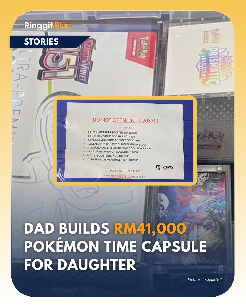 A dad created a $10,000 (RM41,000) Pokmon time capsule for his daughter, predicting it'll be worth $25,000 (RM102,000) by 2037. Inside: rare collectibles like the Evolving Skies booster box. Is this a A dad created a $10,000 (RM41,000) Pokmon time capsule for his daughter, predicting it'll be worth $25,000 (RM102,000) by 2037. Inside: rare collectibles like the Evolving Skies booster box. Is this a
