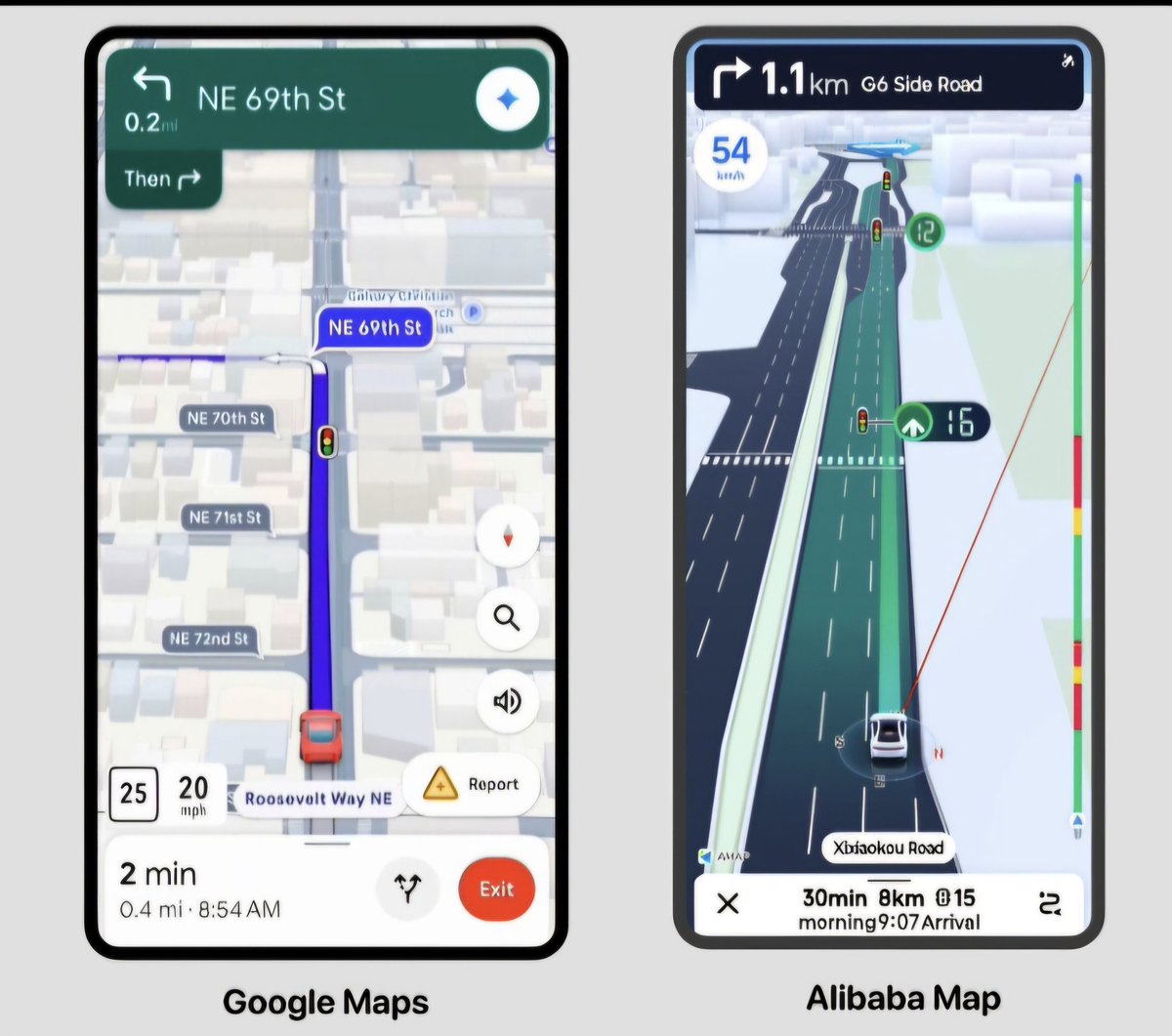 bdranTech's tweet image. شوف الفرق بين خرائط قوقل و خرائط علي بابا 🔥🔥