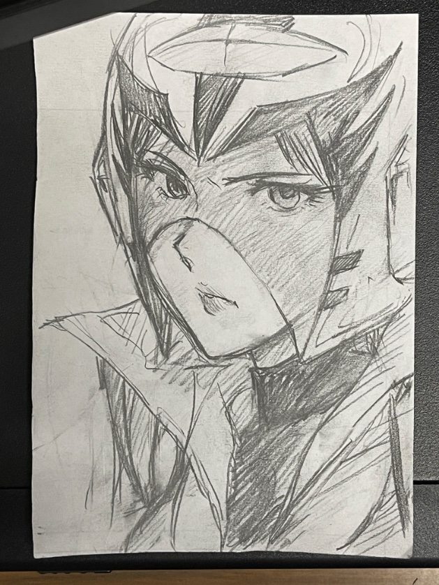 深夜落書きの加工前〜
会社のA3プリント裏を8等分したメモ用紙なのでA6?に描いてます〜 