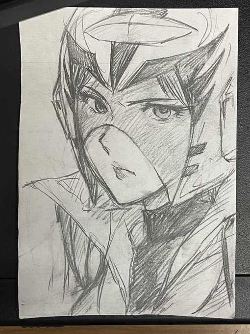 深夜落書きの加工前〜
会社のA3プリント裏を8等分したメモ用紙なのでA6?に描いてます〜 