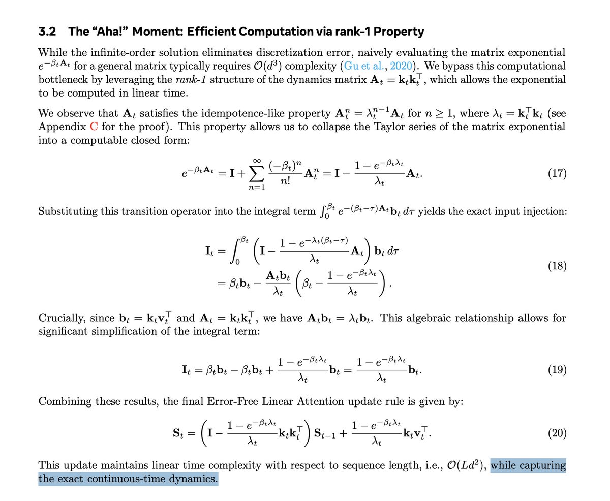 bycloudai's tweet image. so... free lunch is real?

This paper shows that mathematically, euler discretization is removed (aka forgetting emerges naturally now), so this should remove any long context instability of linear attn?

can anyone pls enlighten me if this is the case