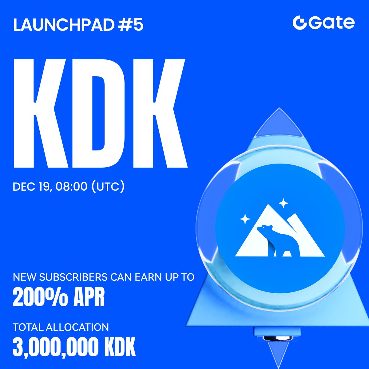 Gate's tweet image. Only 48 hours!⏳
Gate Launchpad #5: Kodiak (KDK) @KodiakFi subscription page is now LIVE!

Secure your share of 3,000,000 $KDK at $0.35.

🔹 Lock in with $USDT or $GUSD
🔹 100% tokens unlocked at launch
🔹 Earlier commit = More $KDK allocation
🔹 Earn up to 200% APR for new…