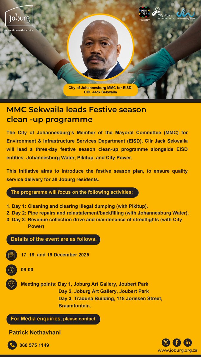 Festive season clean-up operation led by MMC for Environment and Infrastructure Services Department (EISD) <a href="/JackSekwaila/">Cllr Jack Sekwaila</a> currently underway in Hillbrow. 
#TheJoburgWeAllWant #KleenaJoburg <a href="/CityofJoburgZA/">City of Joburg</a> <a href="/Irenemafune/">Irene  A Mafune</a> <a href="/CleanerJoburg/">Pikitup</a>