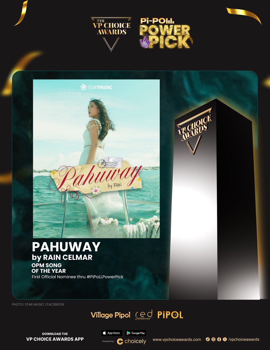 vpchoiceawards's tweet image. Congratulations, Pahuway by Rain Celmar , for earning an official nomination for the #7thVPChoiceAwards “OPM Song of the Year” through the Pi-PoLL Power Pick!

PIPOL, Keep your nominations coming until November 27, and stay tuned for the announcement of the rest of the nominees…