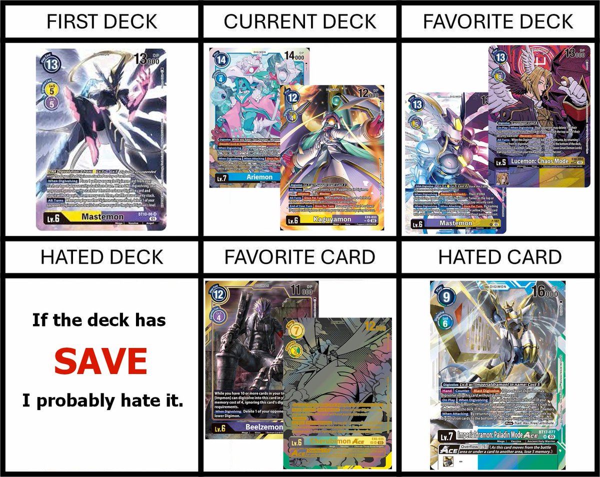 Ninebat's tweet photo. @translationmon My hated decks are literally just trauma from being a newbie and getting my ass repeatedly kicked.
Also how dare you put my trash back into my deck,  I worked hard for that TRASH. https://t.co/mi5nwCiftp