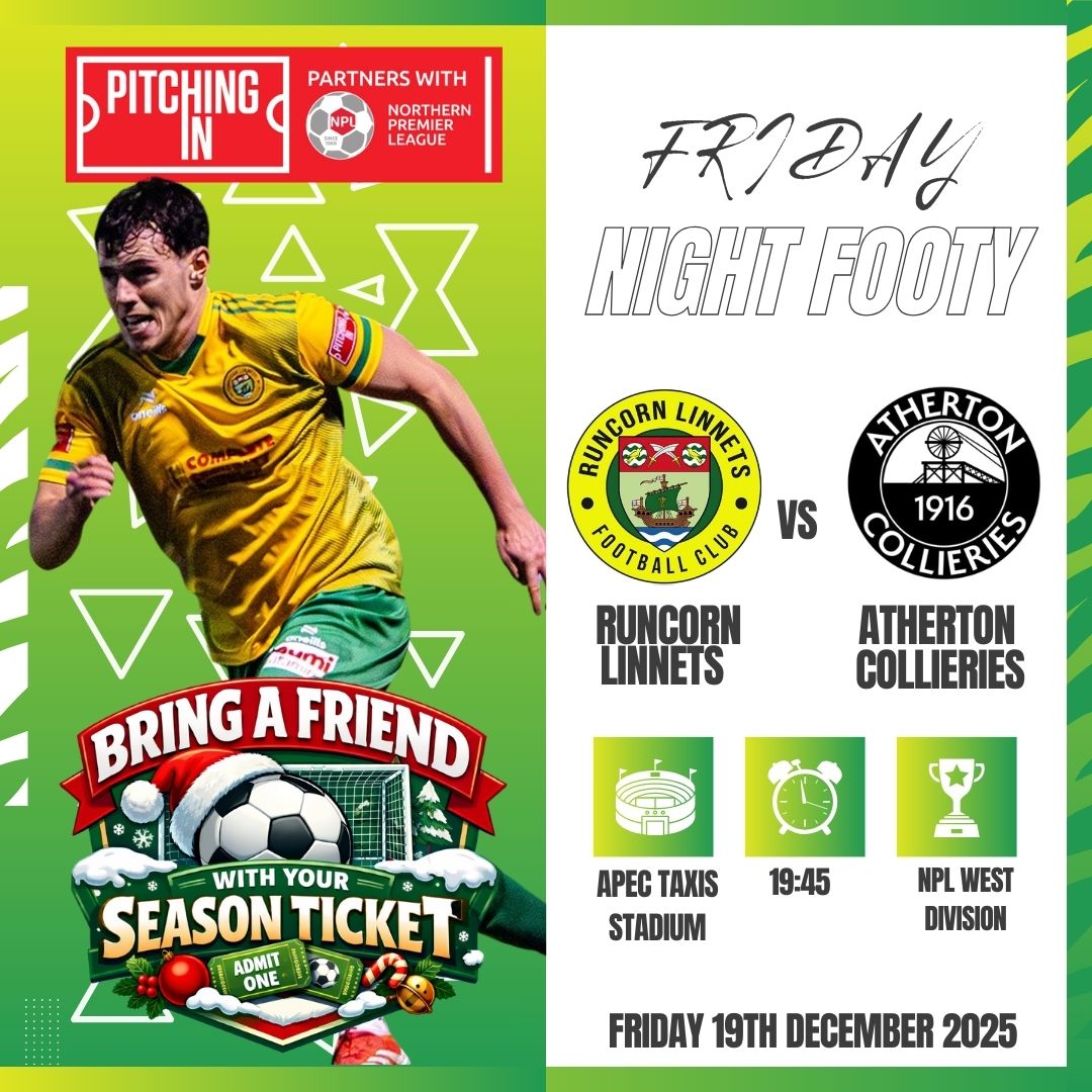 ⚽️🎟️ | FRIDAY NIGHT FOOTBALL

Another game in quick succession as we welcome <a href="/ACFC1916/">Atherton Collieries</a> to the APEC in our friday night football clash. 

Dont forget if your a season ticket holder you can bring a plus one with you to the game on Friday and lets make it a special evening under the