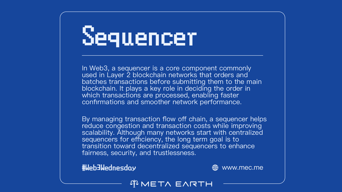 _MetaEarth_'s tweet image. ICYMI 👇

A Sequencer is what decides the order of transactions in Layer 2 #blockchains. By batching transactions off-chain, it enables faster confirmations, lower fees, and better #scalability.

Decentralizing sequencers is the next step toward fairer #Web3.

Be an early bird —