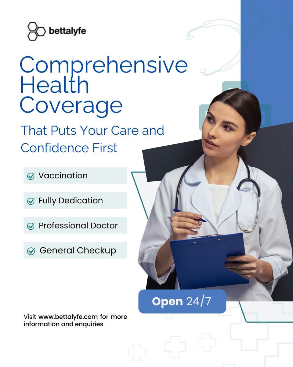 hellobettalyfe's tweet photo. Comprehensive health coverage is structured to place your well-being and confidence at the forefront. With a commitment to quality care and reliable support, you can have assurance in every step of your healthcare journey.
https://t.co/iMjQR19raj

#Bettacare#Bettalyfe#health https://t.co/BwB0ElrMdM