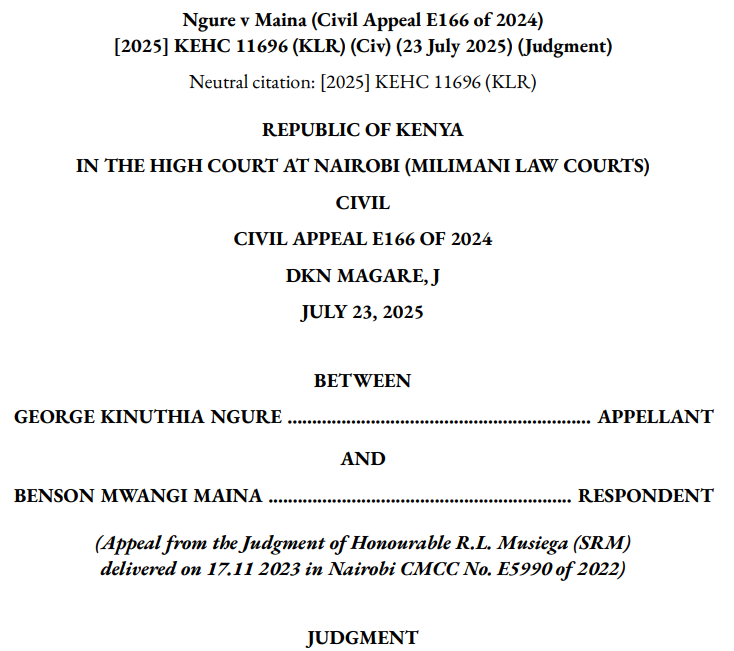 🚨🚨BREAKING: A Police Abstract alone Will NOT Win You a Road Traffic Accident Case

The High Court has finally said the quiet part out loud. In Ngure v Maina (Civil Appeal E166 of 2024) [2025] KEHC 11696, the Court confronted a belief many Kenyans, insurers, and even courts have