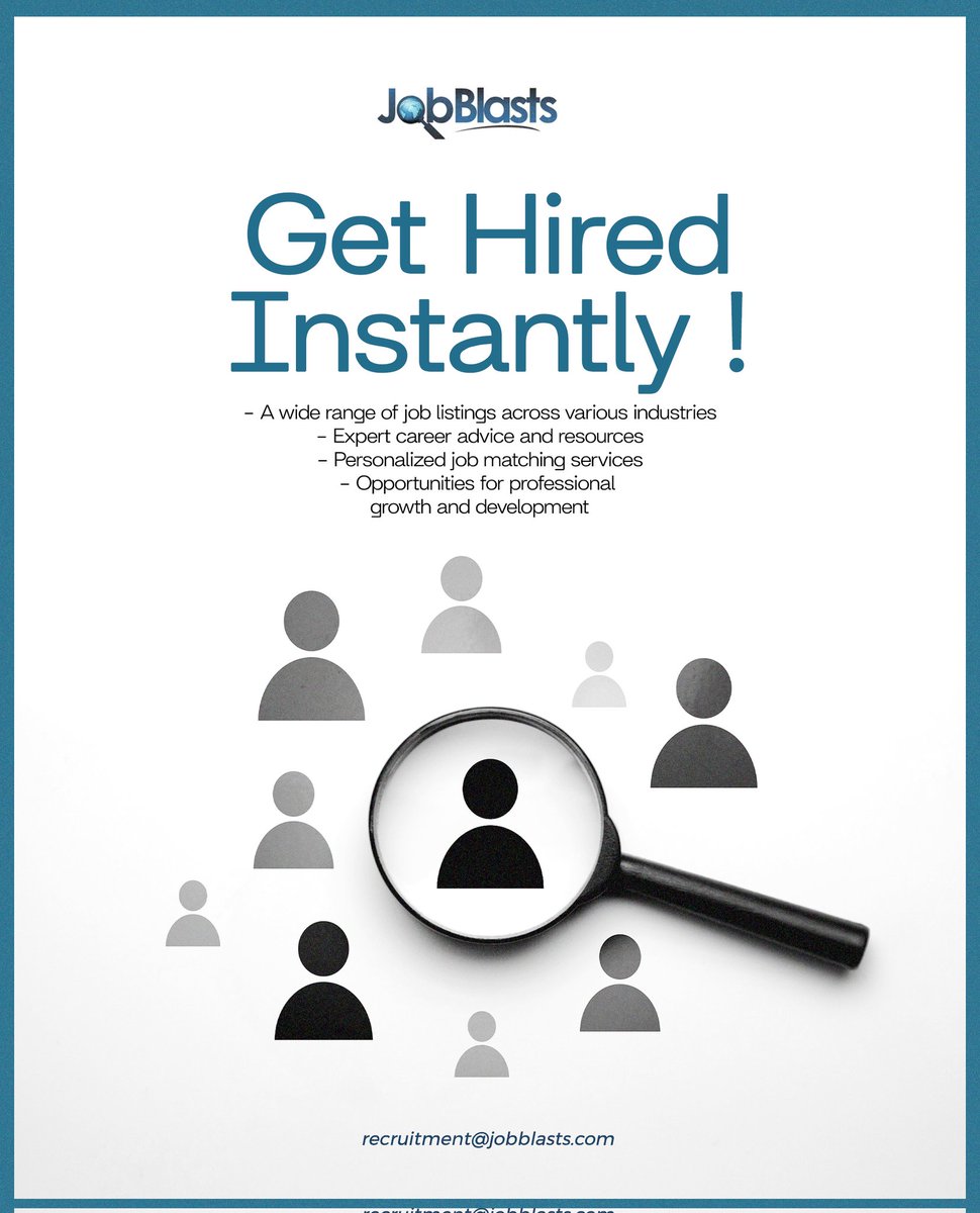 jobblasts_ng's tweet photo. Find the right opportunity faster. 🔍
With JobBlasts, you’re not just job hunting—you’re getting matched, guided, and hired.
Your next career move starts here. 🚀 https://t.co/BEg479Cwyv
