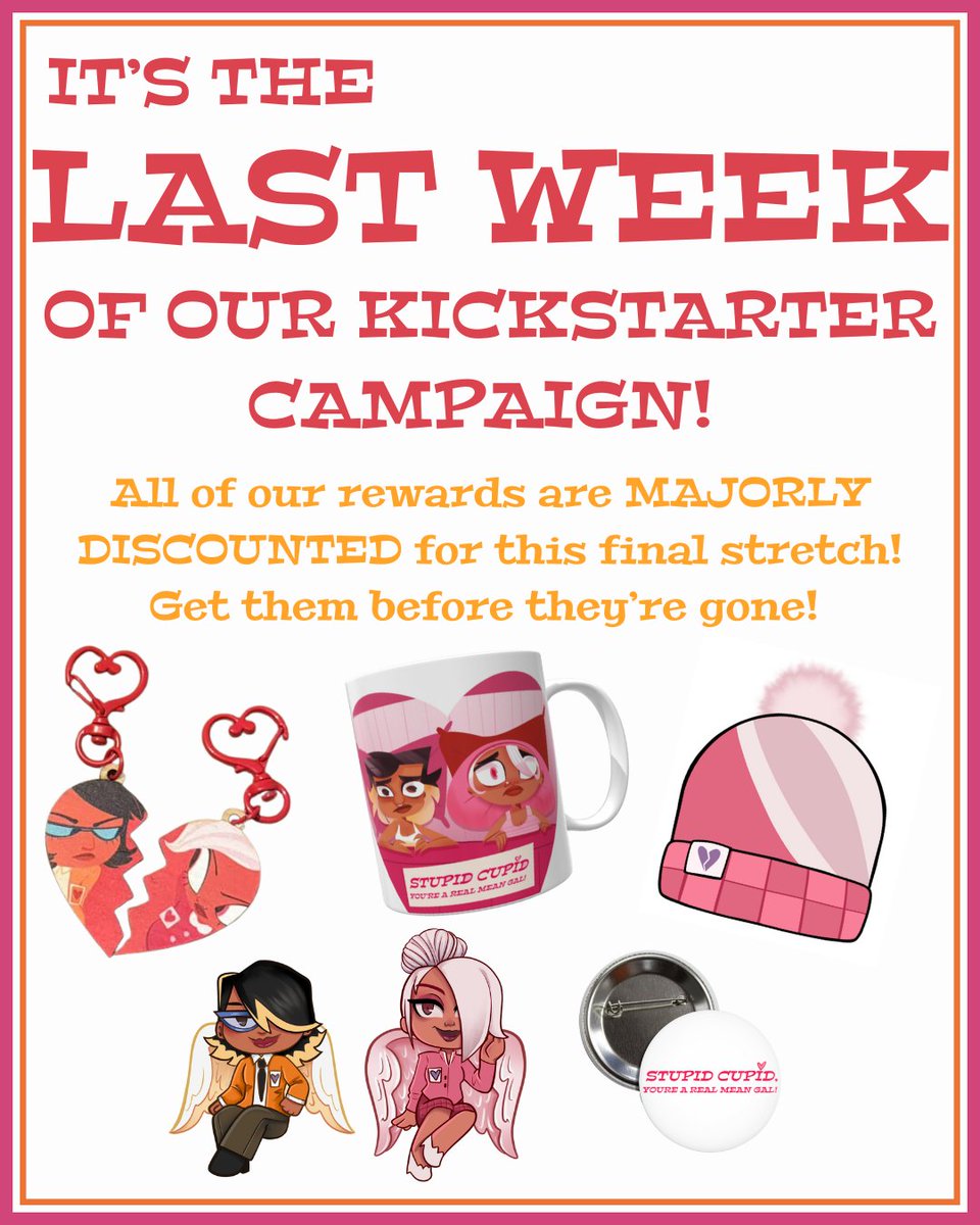 CttnCandyFlavor's tweet photo. IT'S THE LAST WEEK OF THE @CupidCartoon KICKSTARTER CAMPAIGN! To help us reach our goal, we're discounting all our rewards-- and we do mean ALL of them! Go to the link below to get some cool merch at low prices and #SupportIndieAnimation!

https://t.co/YxRKShIWVQ https://t.co/Q4JnKQMHQq
