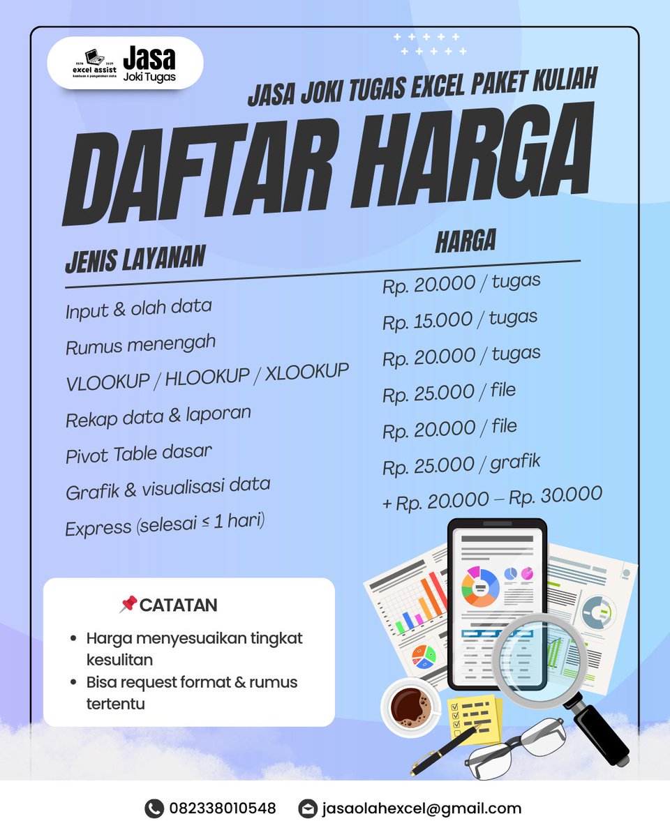 Jasa_excel's tweet photo. Deadline makin dekat, tugas Excel masih numpuk?
Tenang, kami siap bantu dari input data sampai laporan.
kuliah✔️
📩 DM sekarang
#ExcelHelp #Mahasiswa https://t.co/nQ7qtvTv7f