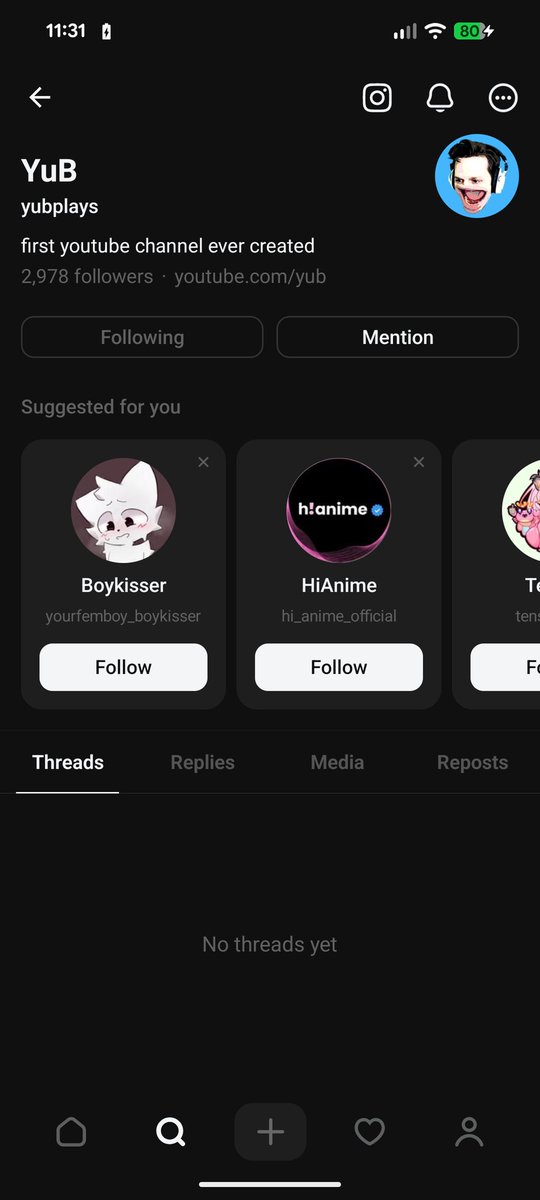 Why is this the first suggestion when I fallow yub in threads lol <a href="/YuBPlays/">YuB</a>