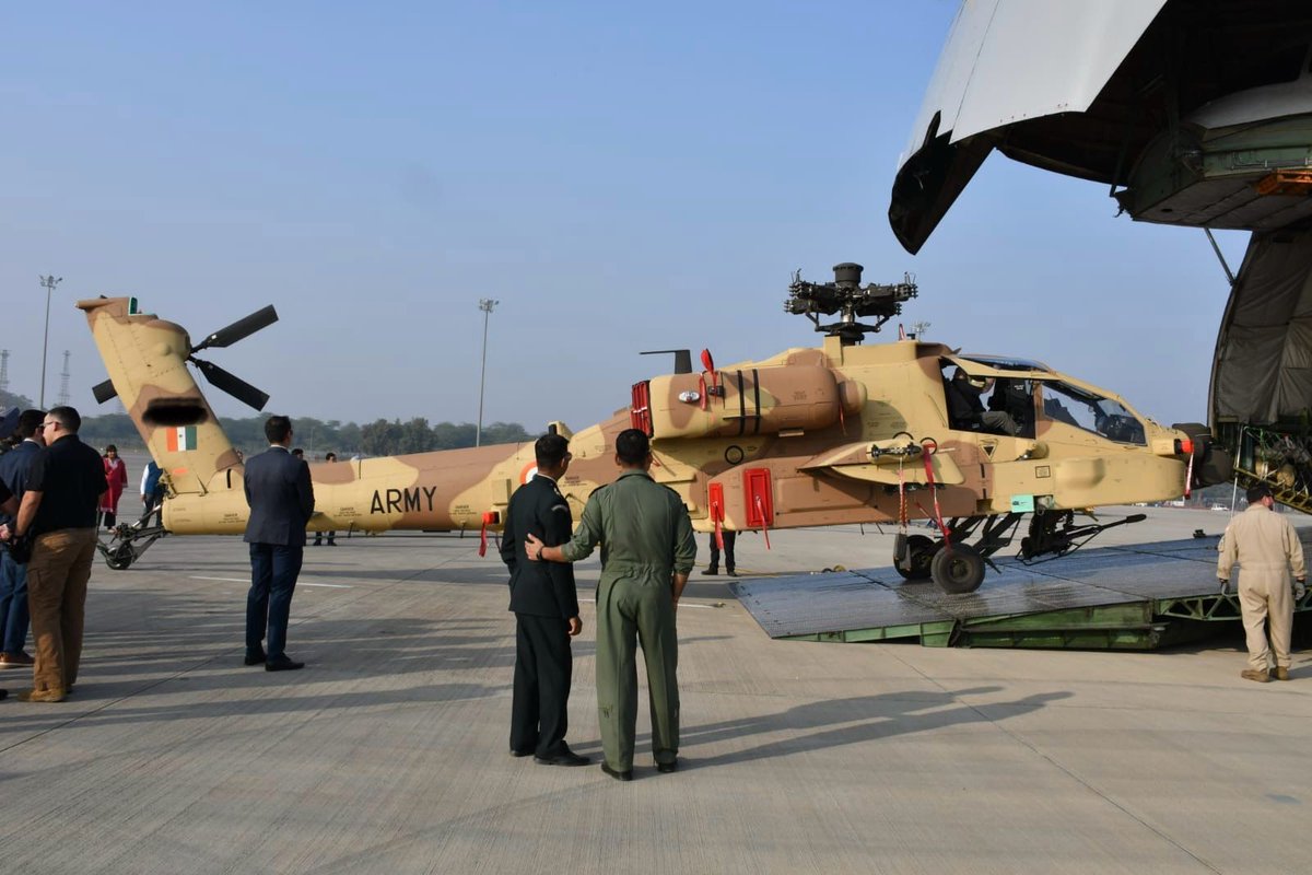 Indian Army receives final three US made AH-64E Apache attack helicopters