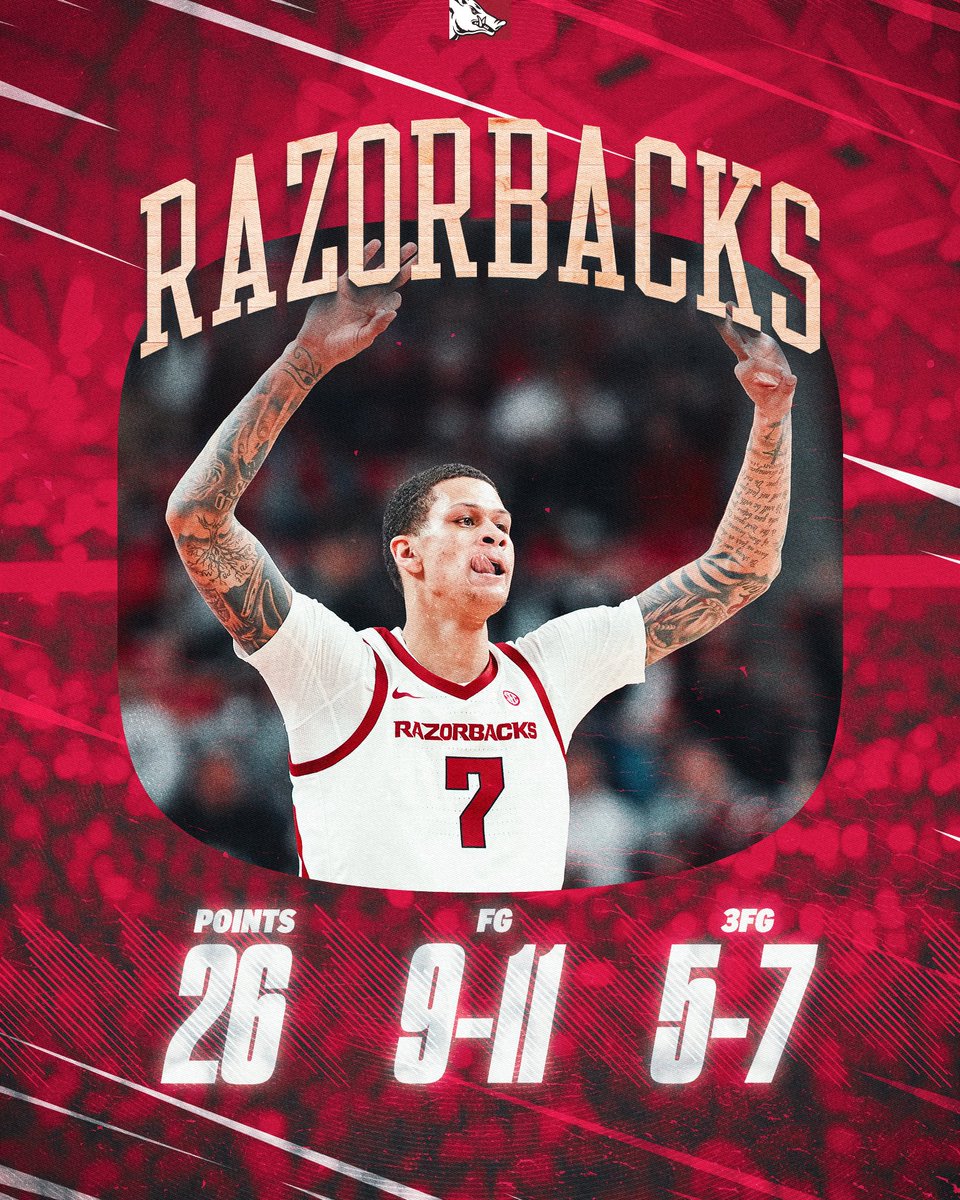 RazorbackMBB's tweet photo. TB NEW CAREER HIGH UNLOCKED 🔓 https://t.co/jO5y3HlKJ4