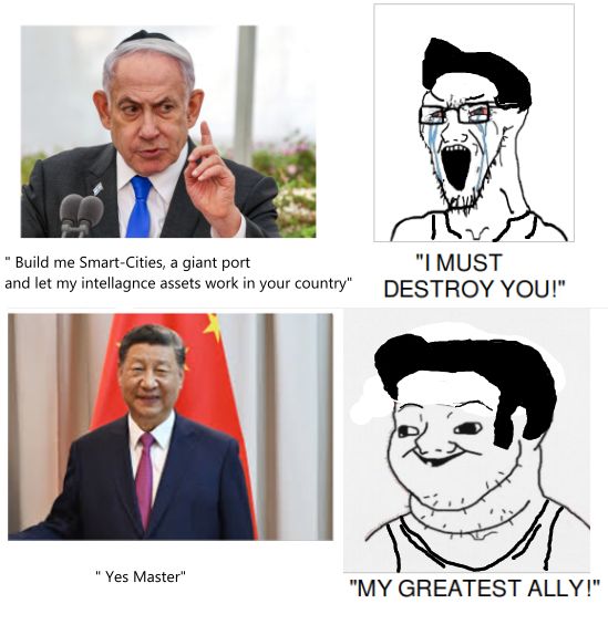 hitlermiata's tweet image. Imagine thinking China is anything other than Israel's 2nd greatest asset. Just switch out Striker for fat moike and it's all the same.