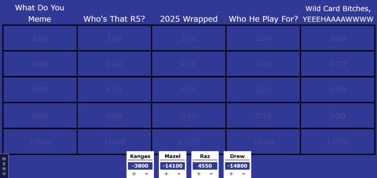 Won a game of league jeapeordy with the lads for the <a href="/LeagueRundown/">League Rundown</a> pod

When the episode is out I'll repost