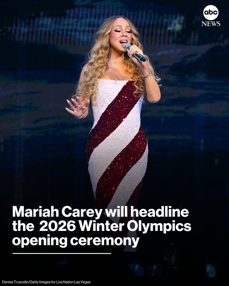 Mariah Carey is set to headline the 2026 Winter Olympics opening ceremony.
 
After the holiday season wraps up, Carey will jet off to Milan, where she will perform at the San Siro stadium on Feb. 6, 2026.

Read more: abcnews.link/RzBInf4