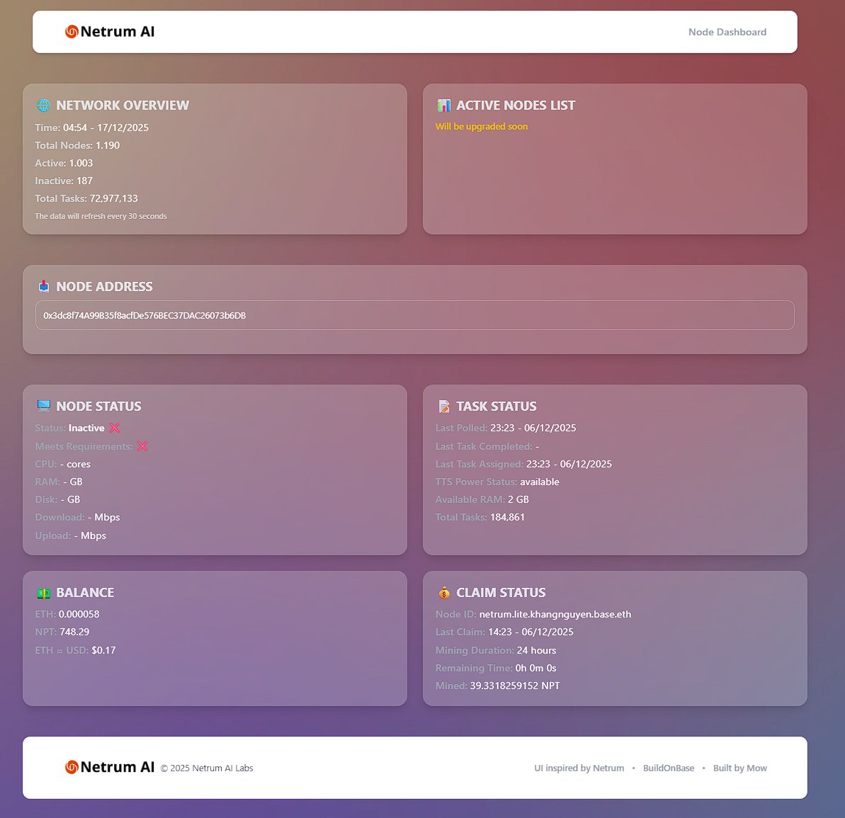 phucnguyenpy019's tweet image. I’m building a public NetrumLabs Base Node Dashboard

Domain: mow-netrum.xyz

GitHub repository: github.com/pnpn1212/netru…

@netrum_ai 
@base @buildonbase