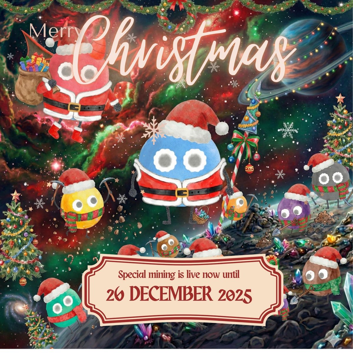 BubbleGameBBG's tweet photo. Christmas Special Mining Event is live now until 26Dec2025

An intense surge of Christmas energy has been detected deep within the Bubble Veins.From now until December 26, all miners within the "Bubble Mining Zone" will have the chance to witness these limited-time treasures.

The mines are yielding three legendary relics:
1. Christmas Lance: A limited-edition weapon forged from the power of winter.
2. Christmas Suit: Armor that stands as proof of your participation in this year's Christmas event.
3. Christmas Hat: A rare headpiece bearing the mark of the festivities.
Please note: All items are "Limited-Time Mining Drops" only.

Once the event ends, they will be permanently discontinued—becoming mere dust of history, never to be seen again.

Prepare your character.
Target Confirmed: Bubble Mining Zone.

Evolve. Mine. Conquer.  Start your journey now. https://t.co/szV1PB0lCr

@BubbleGameBBG
@GGmomomo_xyz
@PufLaunch
@worldcoinfnd
@worldcoin

#BBG #BBT #bubblechain #Evolve #Mine #Conquer