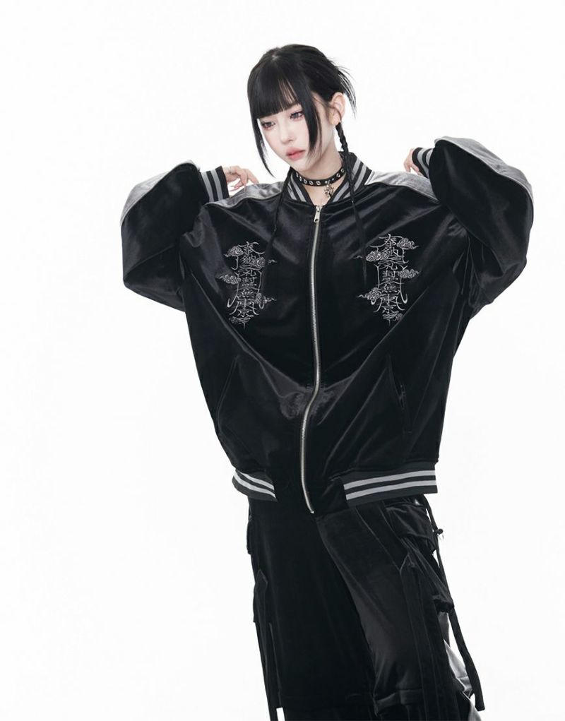 REFLEM】 ◈ベロア刺繍スカジャン◈ 両胸＆背面にオリジナル刺繍が施