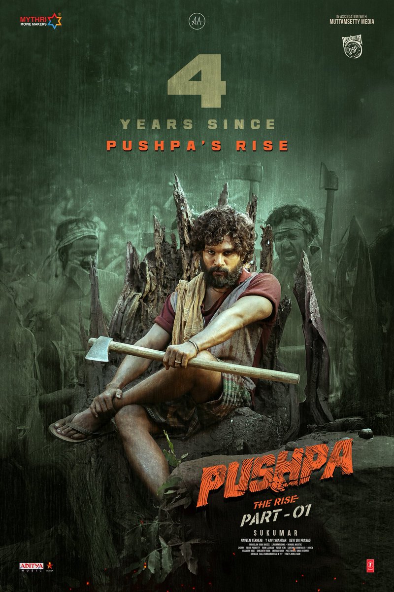 AAArmyKurnool's tweet photo. 4 YEARS since #Pushpa began his RISE and etched his BRAND 🖐 in Indian cinema history 🔥🔥
The Highest Grosser of Indian Cinema in 2021 💥💥
#PushpaTheRise
#WildFirePushpa
#4YearsForPushpaTheRise 
@alluarjun @iamRashmika @aryasukku #FahadhFaasil @ThisIsDSP @MythriOfficial https://t.co/zD8Q5PJYlK