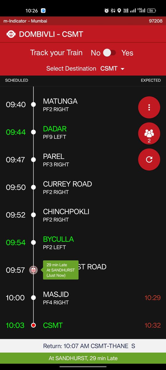 Shaikhawsaf's tweet photo. Despite filing a complaint with @Central_Railway, the train is still running nearly 30 minutes late. Passengers deserve better accountability and timely service.
@RailMinIndia @drmcrpune
#TrainDelay #RailwayComplaint #PassengerIssues @PMOIndia @drmmumbaicr @AshwiniVaishnaw https://t.co/zTiWbuAPiP