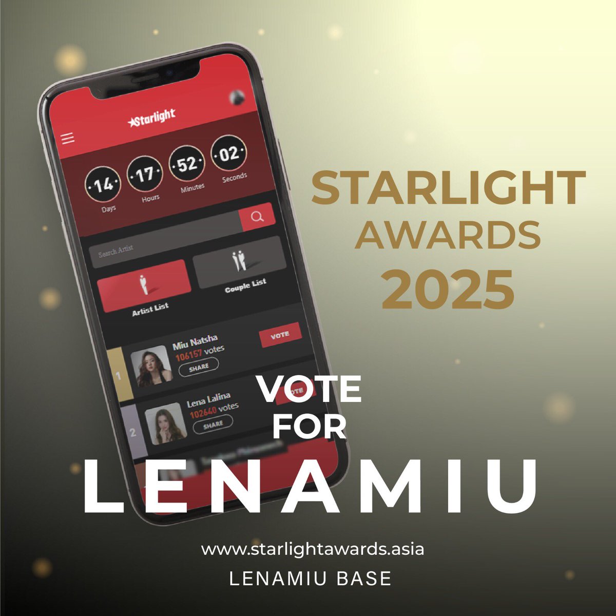 🚨🚨 CALLING ALL LENAMIU SUPPORTERS AND GUMBERBEARS 🚨🚨

WE are recruiting VOTERS for the OFFICIAL LENAMIU VOTING AND TRENDING GROUP for the Starlight Awards 2025 and other upcoming polls.

REMEMBER Fan-voted awards are won through coordination, unity, and consistency‼️

 Our