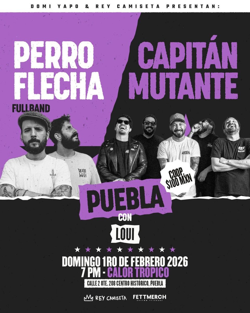 Un honor acompañar a los chingones de <a href="/perroflecha/">Perroflecha</a> en el PERROTOUR 2026. 

Jueves 29 de Enero Cuatitlan Izcalli (El Taller)
Viernes 30 de Enero Queretaro
Sábado 31 de Enero (Aniversario 13  Anclas)
Domingo 1 de Febrero Puebla (Calor Trópico) 
Ahí nos vemos 🙌🔥💥