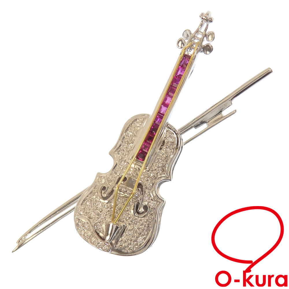K18WG/YG ルビー ダイヤモンド バイオリンモチーフ ブローチ 販売中