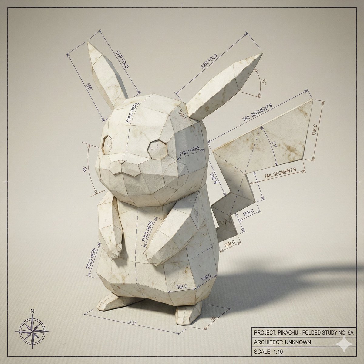Folded Paper Blueprint of a Character — example 2