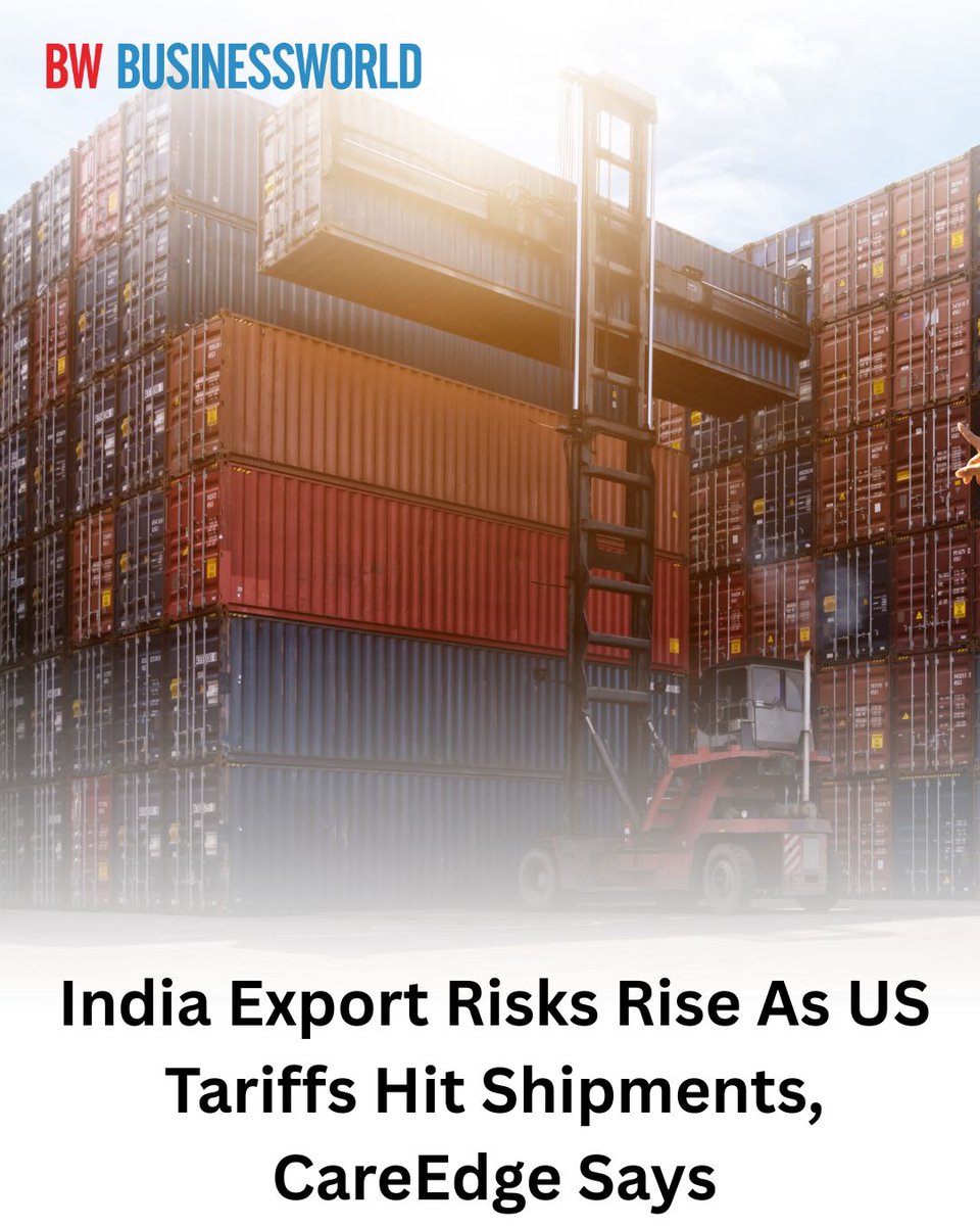 BWBusinessworld's tweet photo. India's export momentum weakens amid US tariff pressures, with CareEdge Ratings flagging external demand risks while the current account remains manageable

Read more: https://t.co/mC9ZJ1RhO6

@anuragbatrayo | @NFWarsia | Tanvie Ahuja

#Indianexports #UStariffs #currentaccountdeficit #CareEdgeRatings #tradeoutlook