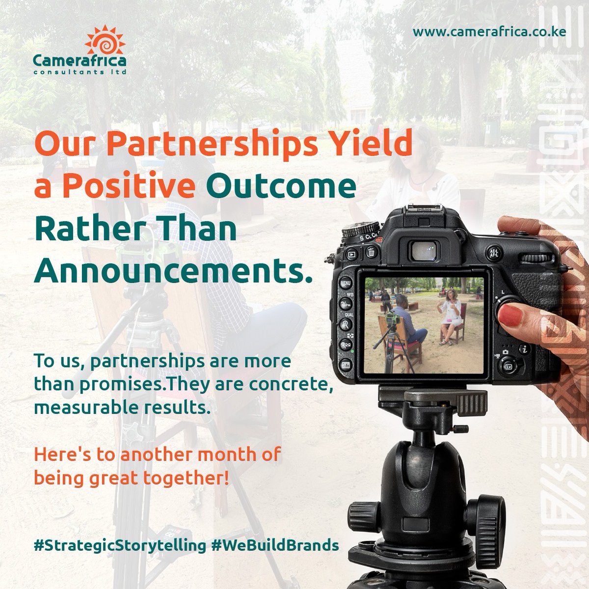 From bold ideas to tangible wins, we team up with partners to make an impact that truly shows. Less talk, more action. Less noise, more results.
Reach us at: info@camerafrica.co.ke
#StrategicStorytelling #WeBuildBrands #PartnershipsThatPerform #ProvenResults