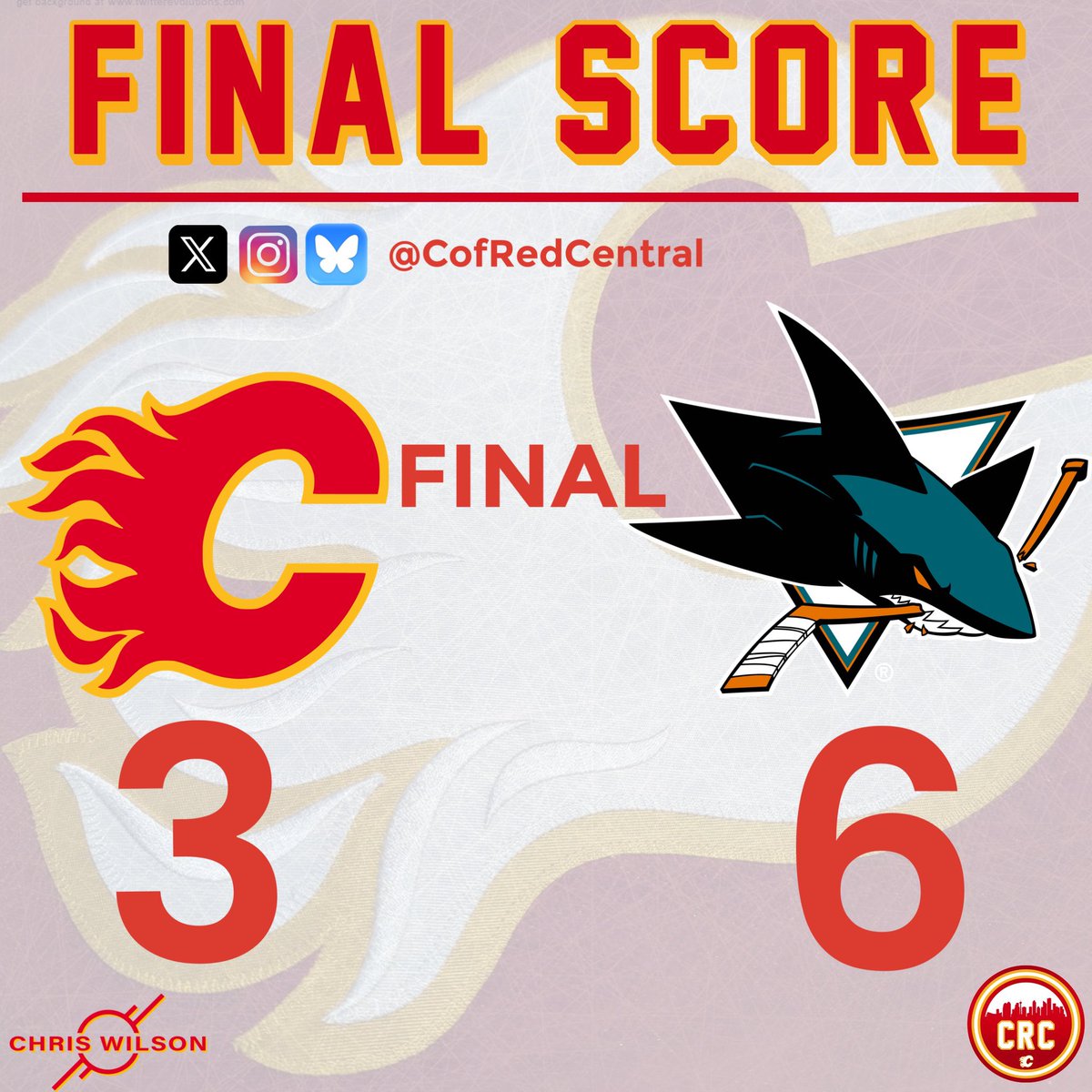 CofRedCentral's tweet photo. Game over. The #Flames lose 6-3. #CGYvsSJS https://t.co/vrV0FUirXB
