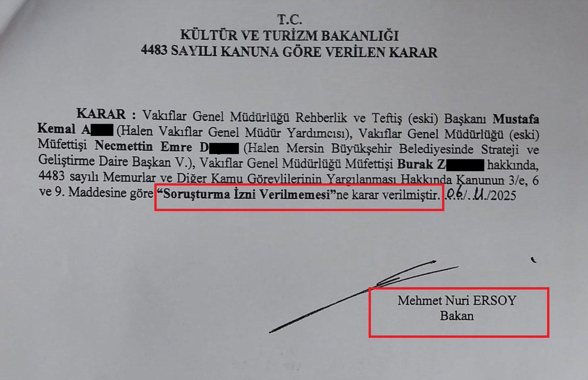 Kamu vakfı olan Yunus Emre Vakfı’ndaki soygunun boyutunun 630 milyon TL’yi aştığı ortaya çıkmıştı.

Ancak Kültür ve Turizm Bakanı Mehmet Nuri Ersoy, bu soygunu aylarca örtbas ettiği iddia edilen dönemin Teftiş Başkanı ile iki müfettiş hakkında soruşturma izni vermedi!👇