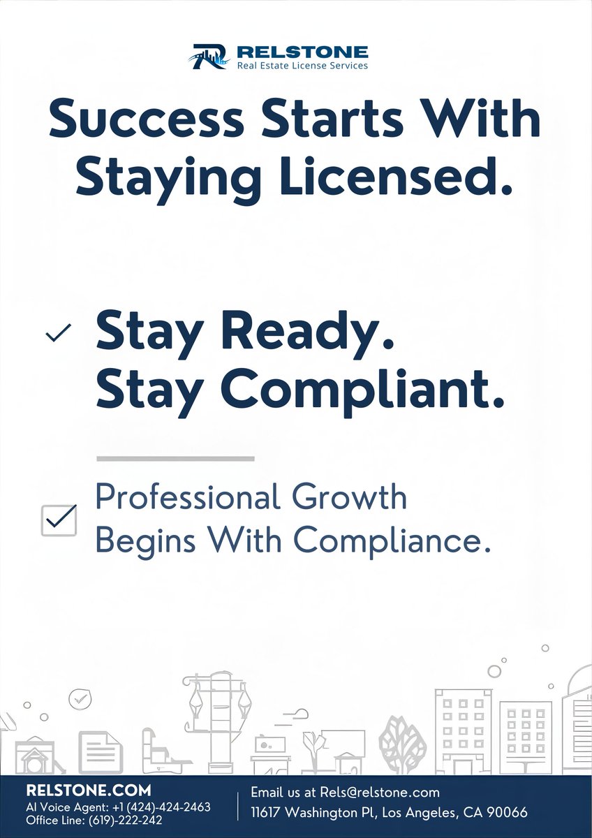 CARELicandIns's tweet photo. Success starts with staying licensed. Stay ready, stay compliant, and grow your career with confidence. RELSTONE makes it simple—Your License. Handled.

#RealEstatePro #LicenseRenewal #StressFreeLicensing #RELSTONE #ProfessionalGrowth #YourLicenseHandled https://t.co/0J9wNERhIB